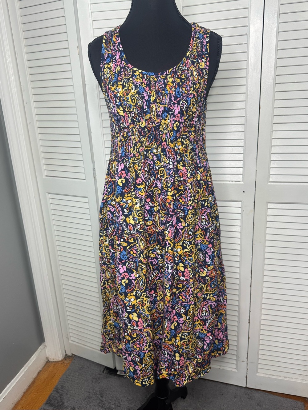 croft & barrow Multicolor Paisley Mid Boho Sundress Smocked Bodice Small